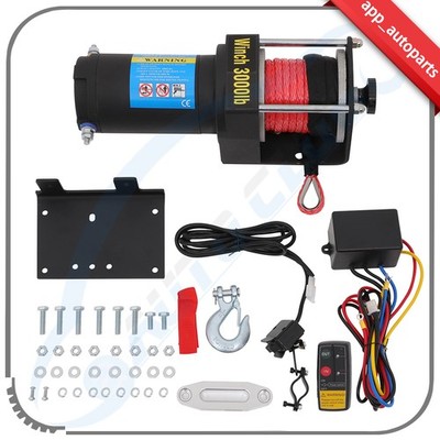 3000LBS Electric Winch Waterproof Truck Trailer 10m Synthetic Rope Off-Road 4WD