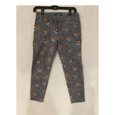 Old Navy Womens Blue Orange Floral Pixie Pants Mid-Rise Tapered Flat Front 2