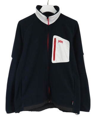 HELLY HANSEN Sweatshirt Men's 2XLARGE Dark Blue High Neck Logo Full Zip Fleece