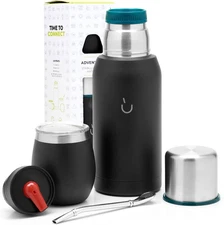 Yerba Mate Kit - Includes 1 Mate Cup, 1 Straw, and 1 Thermal Flask with 2 Stoppe