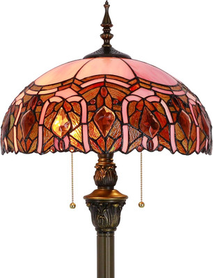 Elegant Tiffany Stained Glass Floor Lamp - 70 Inch Pink Jewelry Design