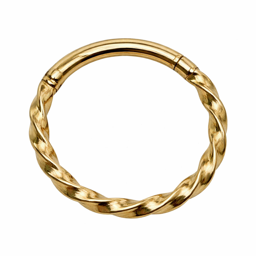 9ct Gold Nose Ring Twisted Rope Hinged Hoop 18g (1.0mm) Daith Tragus Septum Gold
