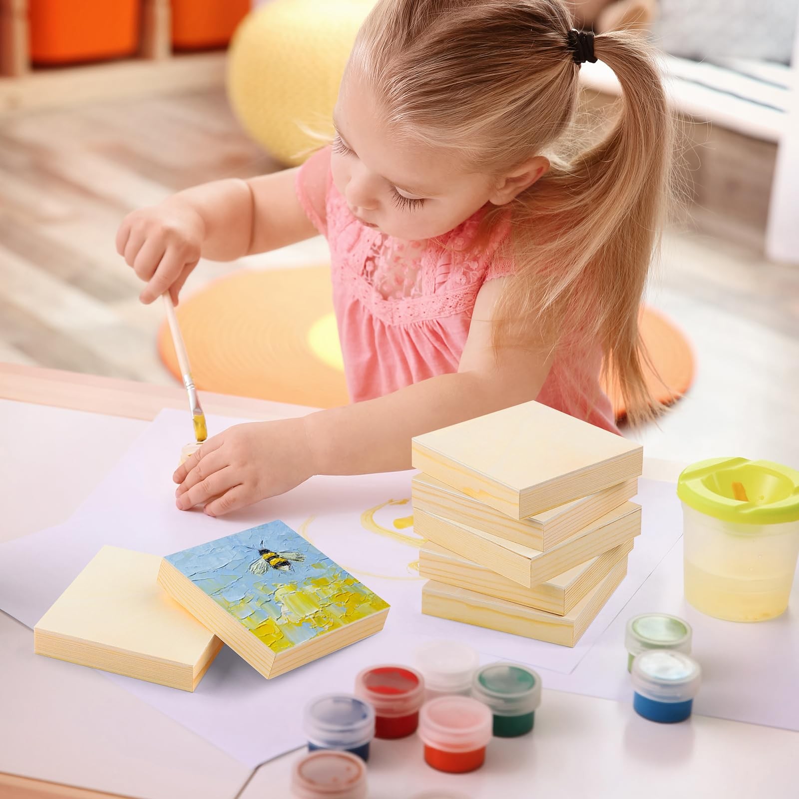 Aodaer 16 Pack Wood Panels 4 x 4 Inch Wooden Panels Canvas Unfinished Craft ...