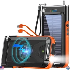 Solar Power Bank 45800mAh Wireless Charger, 15W Fast Charging, USB C & A,