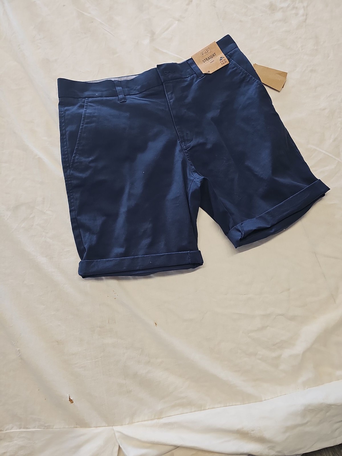 New F&F Men's Navy Blue Straight Fit Chino Shorts Size 34W OO1038 image 3