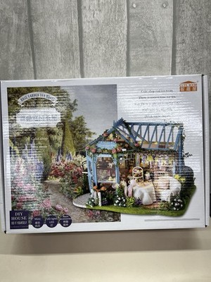 Tea house Rose Garden Doll House Miniature Model Kit LED Music Box