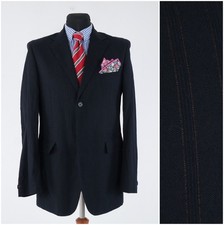 Mens Dark Blue Blazer 38R UK Size BRICE Striped Cotton Sport Coat Jacket