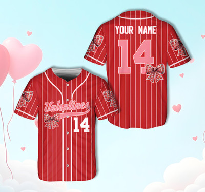 Personalized Coquette Bow Valentines Day Baseball Jersey Custom Name Ribbon Bow
