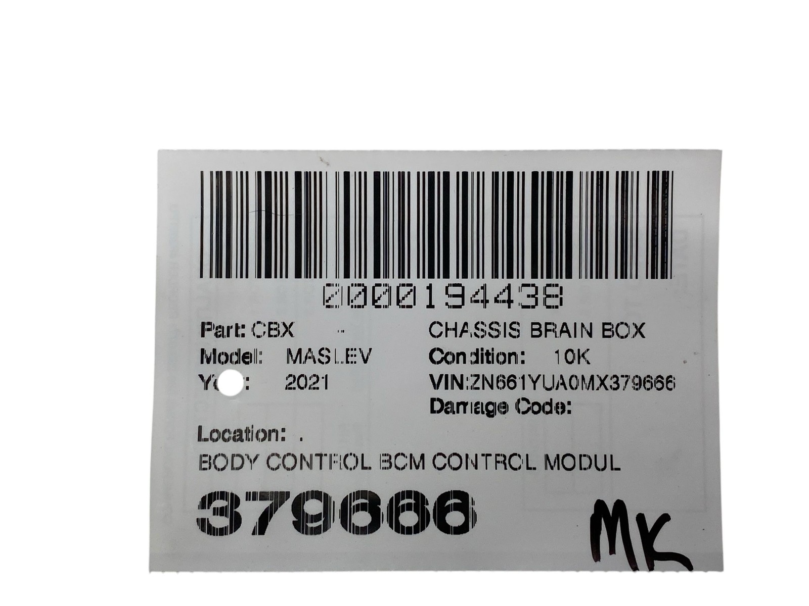 2017-2022 MASERATI LEVANTE M161 BODY CONTROL BCM CONTROL MODULE UNIT 670100601