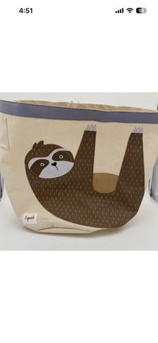 3 Sprouts Sloth Canvas Storage Laundry Hamper Toy Basket for Baby & Kids EUC