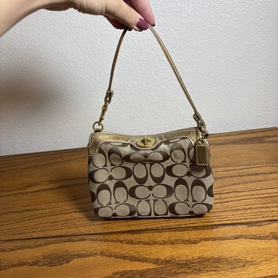 バッグ COACH Signature Turnlock Pouch Gold Y2K Coach Jacquard Signature C Turn Lock Wristlet Mini Clutch Bag