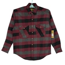 Work Zone Men's Long Sleeve Black Maroon Plaid Shirt Sz Large Buttons Casual NWT