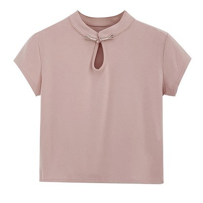 Elegantes Buttondown T-Shirt für Damen mit Stehkragen und schlichtem Design