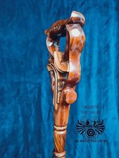 Walking Stick Cane Christian Cross wood Hand carved handle wooden Art