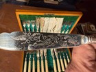 ANTIQUE 24 PC ALLEN & DARWIN SHEFFIELD FORK & KNIFE SET W/BOX & KEY SILVER PLATE — photo 6
