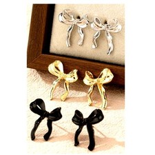 3 Bow Earrings black gold silver teardrop fashion jewelry for work office party