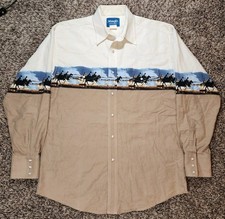 Vtg 90s Wrangler Shirt Rodeo Brushpopper Cowboy Horse Pearl Snap Western Sz L