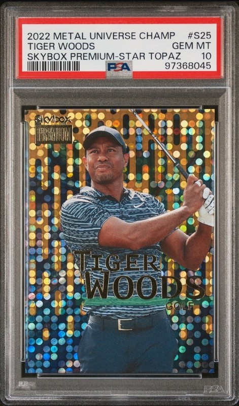 2022 Skybox Metal Universe Champions Premium Star Topaz Tiger Woods PSA 10 Mint!