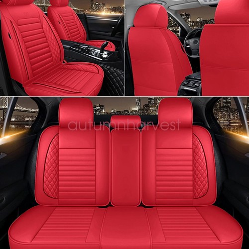 For Cadillac car Seat Cover 5-Seat Full Set Leather Front & Rear Protector Red - Picture 3 of 9
