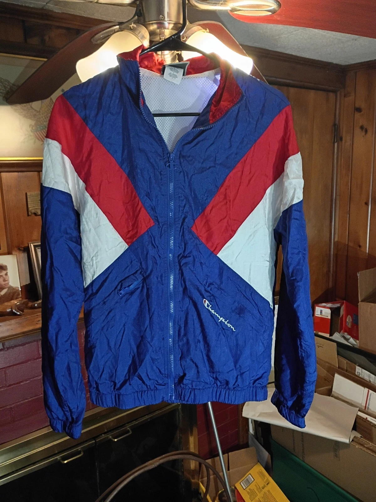 CHAMPION | Vintage Red White & Blue Warm Up Windbreaker | Size Small