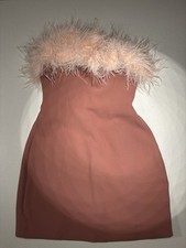 House of CB Strapless Feather Mini Bodycon Dress Pink S Women