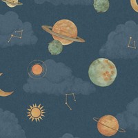 LD3515 Navy Planeten Tapete Grandeco Weltraum Galaxie Dekor