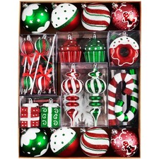Christmas Ball Ornaments Set, 80ct Candy Cane Red Green White Shatterproof Ch...