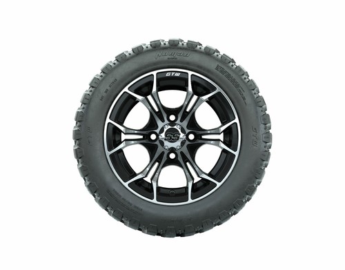 Set of 4 GTW 12" Spyder Black/Machined Golf Cart Wheels on 20X10-12 A/T Tires - Picture 2 of 7