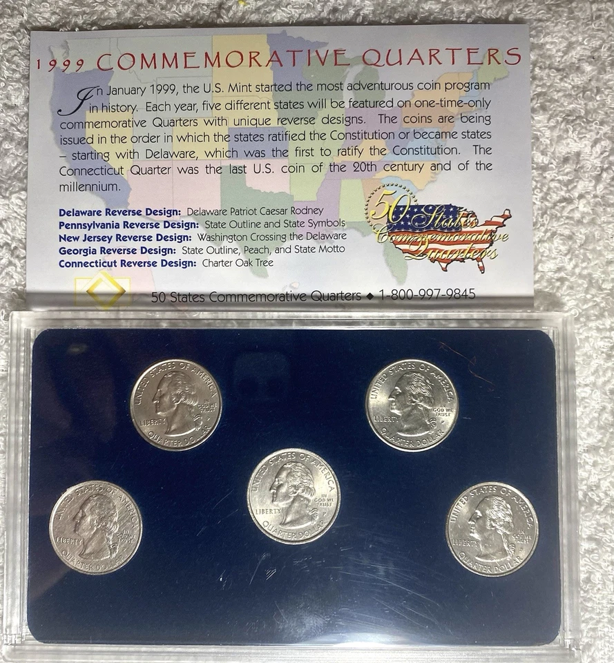 1999 State 25c Collection UNC P Mint, COA, Display Case, + Bonus Silver Coin Inc - Image 2 of 4