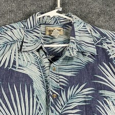 Cooke Street Hawaiian Shirt Mens 2XL Blue White Palm Print Cotton Camp Aloha VTG