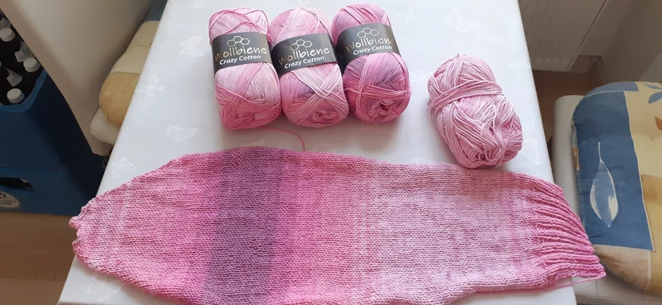 NEU! ca. 400 g Crazy Cotton von Wollbiene Farbverlauf Rosa-Flieder-Töne