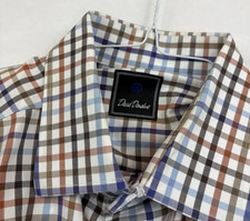 David Donahue Mens Long Sleeve Dress Shirt Sz 16.5 34/35 Check Plaid Button Up