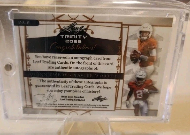 2022 LEAF TRINITY QUINN EWERS/XAVIER WORTHY ROOKIE/RC 2X-AUTO #12/35 - Image 3 of 3