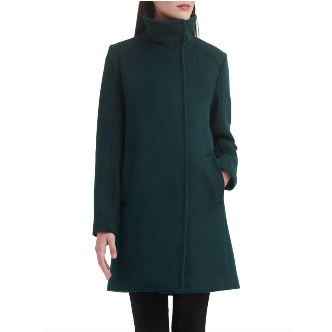 NWT Women's Cole Haan Stand Collar Wool Blend Coat in Emerald Green size 12