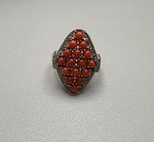 Sterling Silver Mediterranean Coral Cluster Statement Ring