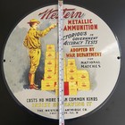 VINTAGE WESTERN AMMUNITION HUNTING GASOLINE OIL PORCELAIN SIGN — photo 5