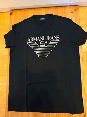 Armani Jeans Herren T-Shirt L Schwarz Baumwolle Kurzarm Rundhals Logo-Print