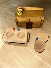 Vintage 1950s Wooden Dolls House Furniture Including Metal Telephone Scale 1:12
