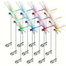 12 Pack Dragonfly Clip Fake Plastics Dragonflies for Garden & Yard & Hat Decor