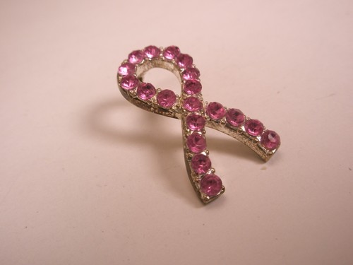 Breast Cancer Awareness Rhinestone Pink Ribbon Vintage Tie Tack Lapel Pin v112 - Picture 4 of 6