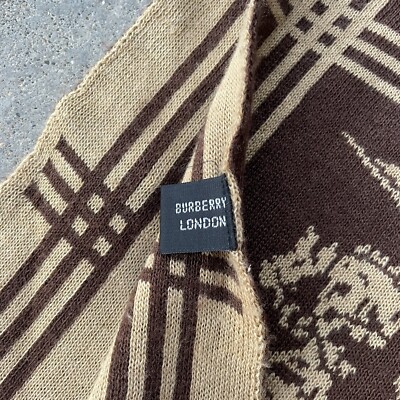 Vtg 80s Burberry 100% Cashmere Prorsum Knit Equestrian Brown