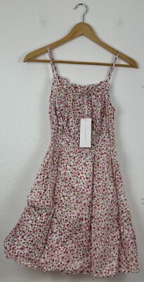 Lush Ivory Pink Flora Strap Sun Dress Size Small 100% Cotton
