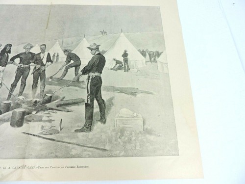 Roasting Christmas Beef In A Cavalry Camp Frederic Remington Antique 1891 Print - Picture 3 of 12