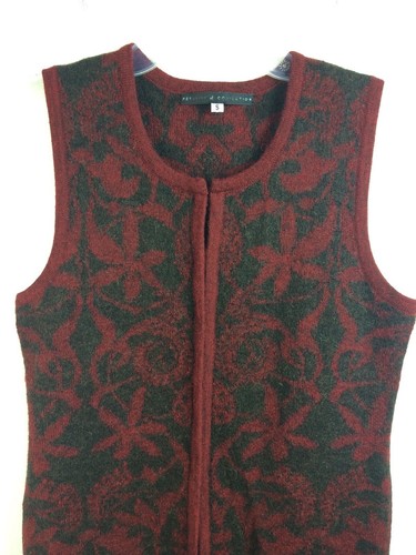 Peruvian Connection S Art To Wear Duster Maxi Vest Baby Alpaca Wool Red Black - Picture 2 of 13