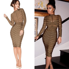 House of CB Kaori Midi Khaki Dress Green Size M