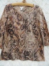Chico's 1 Knit Top Misses L Brown Tan Poly Tiny Studs Polyester USA Made MINT