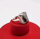 Vtg Ring Sz 9 Lg Black with Clear Cubic Zirconia Fashion Jewelry Statement Glam