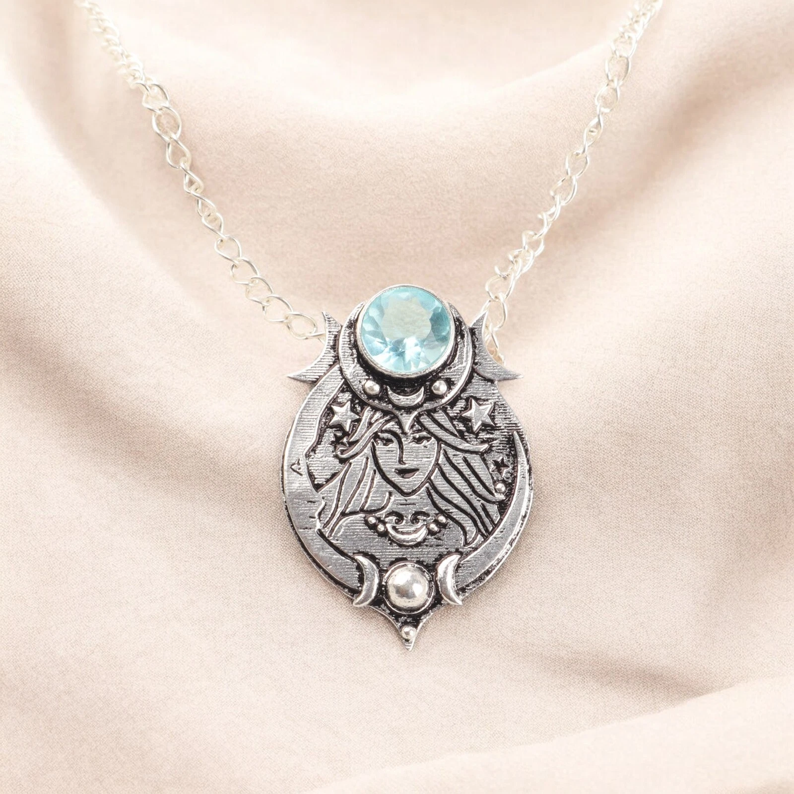 VETEMENTS Ciondolo unico gioiello argento sterling 925 pietra preziosa topazio blu cielo naturale 1 63"