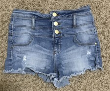 Refuge Size 4 Womans Tripple Button Distressed Cut Off Denim Jean Shorts Stretch