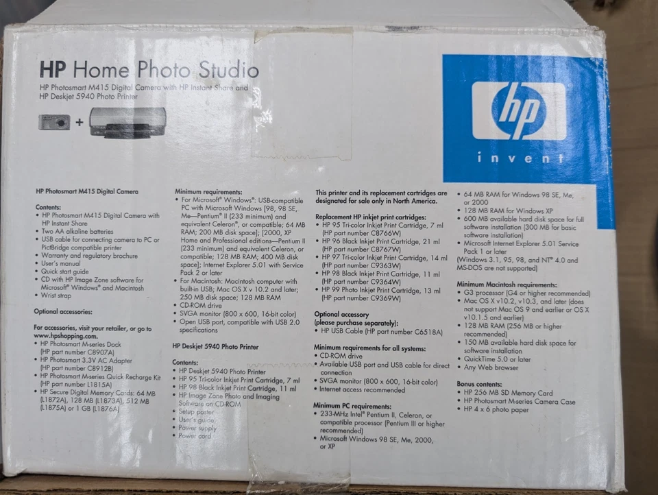 Open box HP Deskjet 5940 Digital Photo Printer PLUS Photosmart M415 Digi Camera - Image 3 of 4